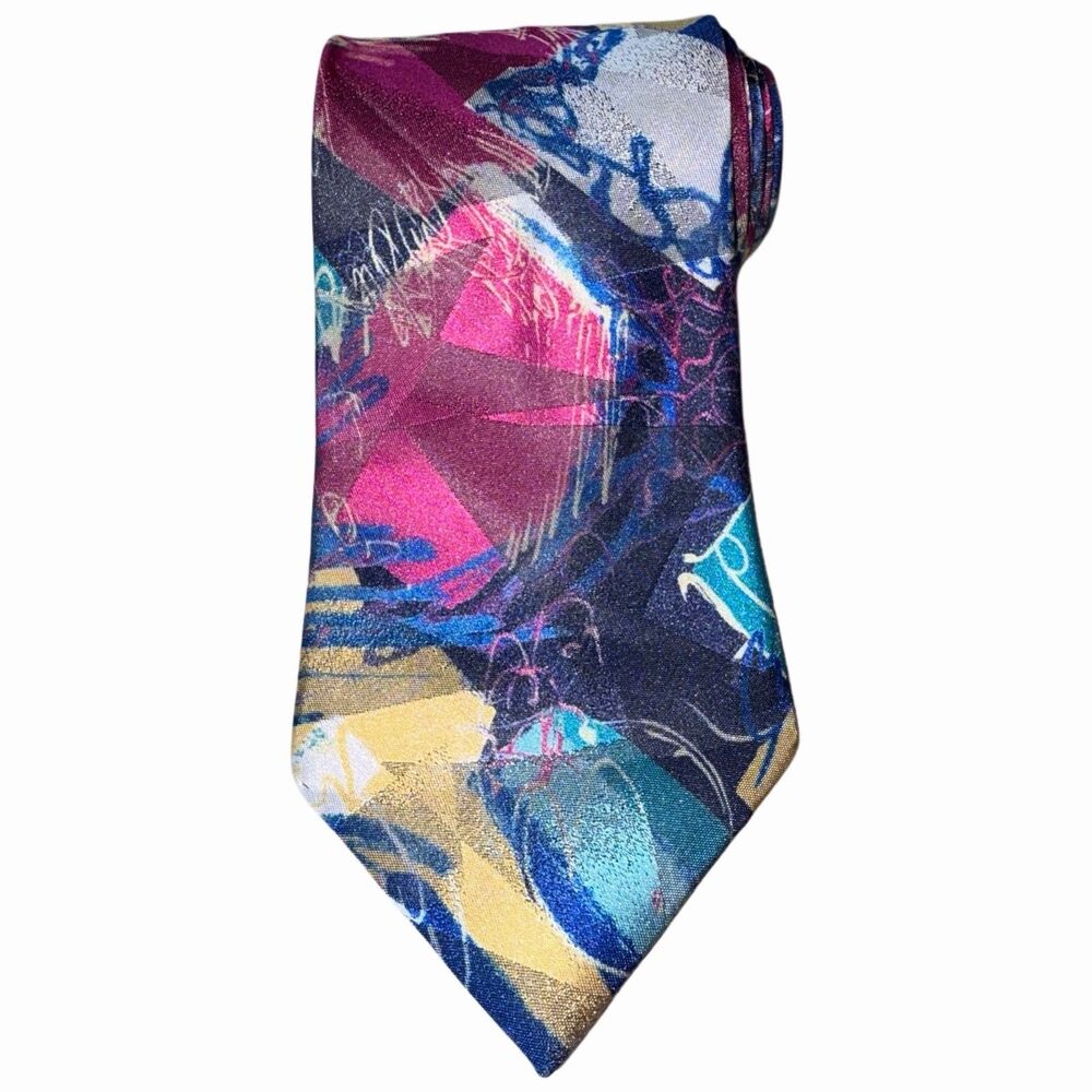 Vintage 90s Tie Abstract Geometric Multicolor Corner Stone 57"